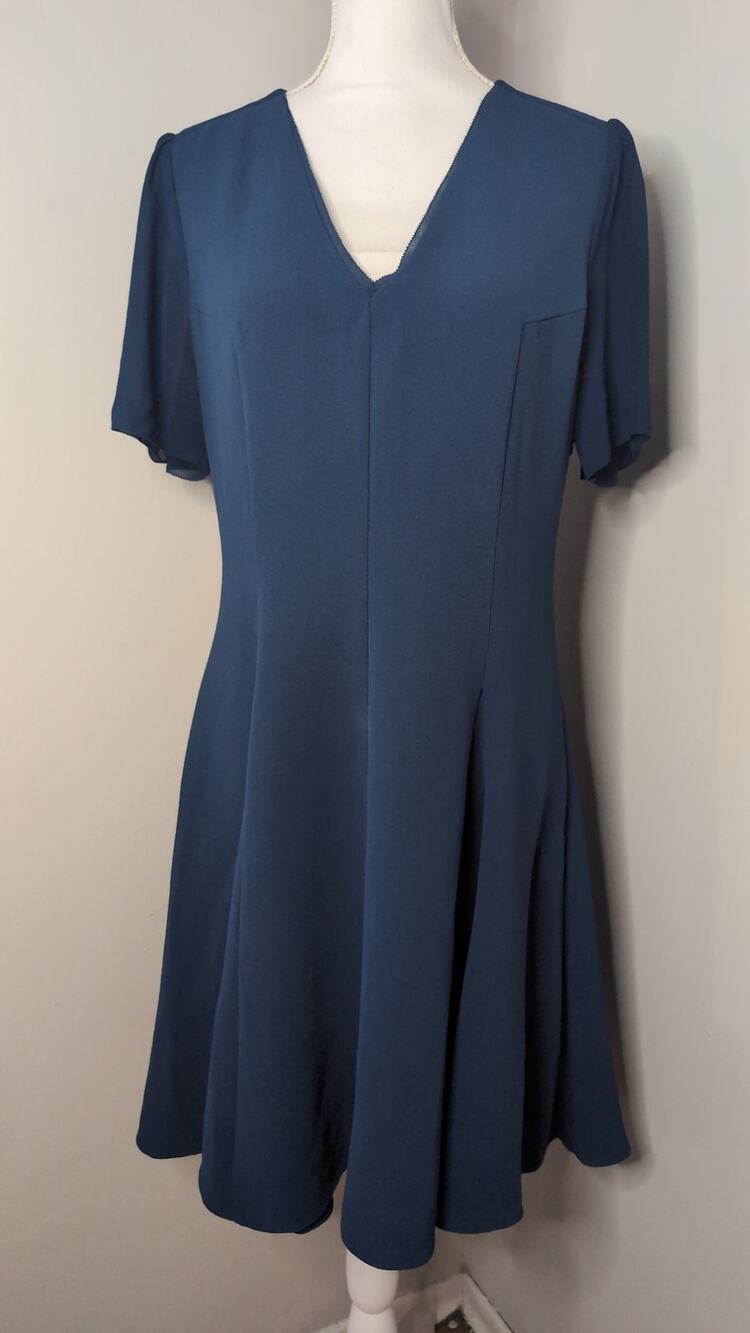 Reiss Natalia Fit Flare Career Dress Blue Minimalist Work Office Quiet Luxury 8